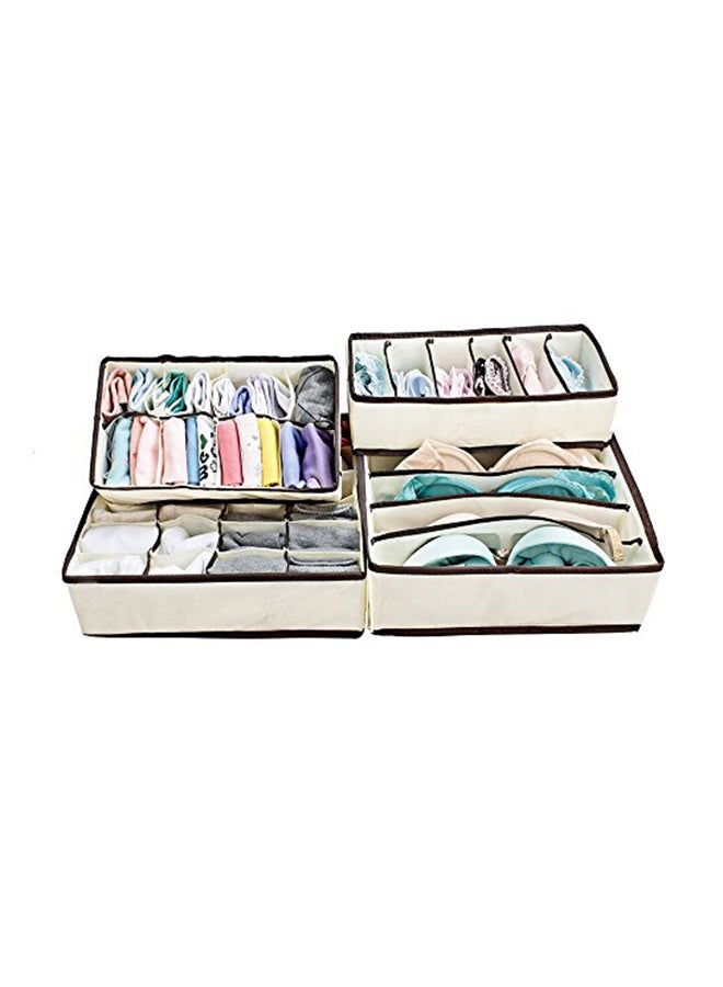 HOUSE OF QUIRK 4-Piece Foldable Storage Box Drawer Divider Organizer Set Beige/Brown 31x31x4cm - Image 2