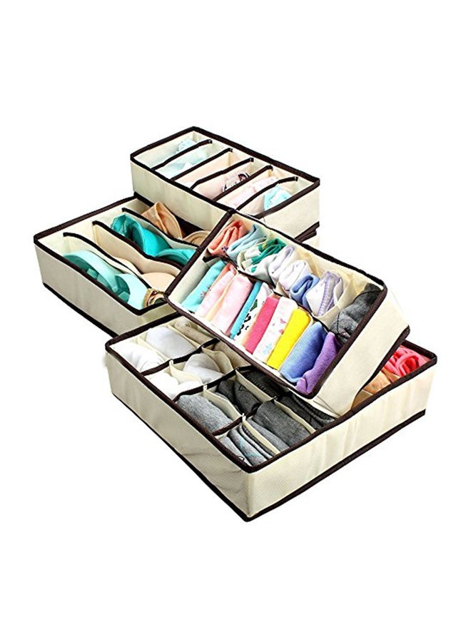 HOUSE OF QUIRK 4-Piece Foldable Storage Box Drawer Divider Organizer Set Beige/Brown 31x31x4cm - Image 3