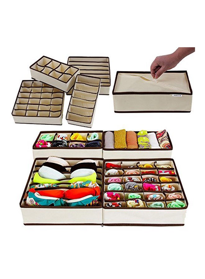 HOUSE OF QUIRK 4-Piece Foldable Storage Box Drawer Divider Organizer Set Beige/Brown 31x31x4cm - Image 5