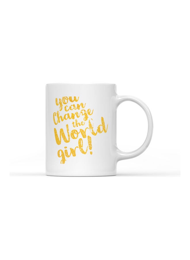 LOUD UNIVERSE You Can Change The World Printed Coffee Mug White/Yellow  - Image 1