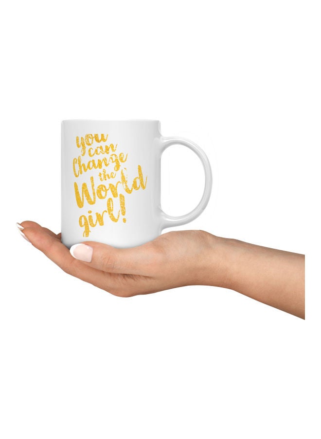LOUD UNIVERSE You Can Change The World Printed Coffee Mug White/Yellow  - Image 3