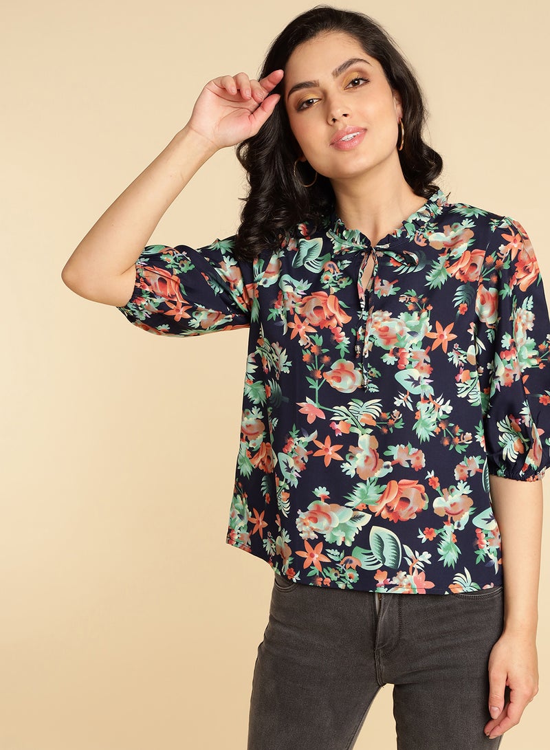 Aila Casual Printed Top black multicolor  - Image 1