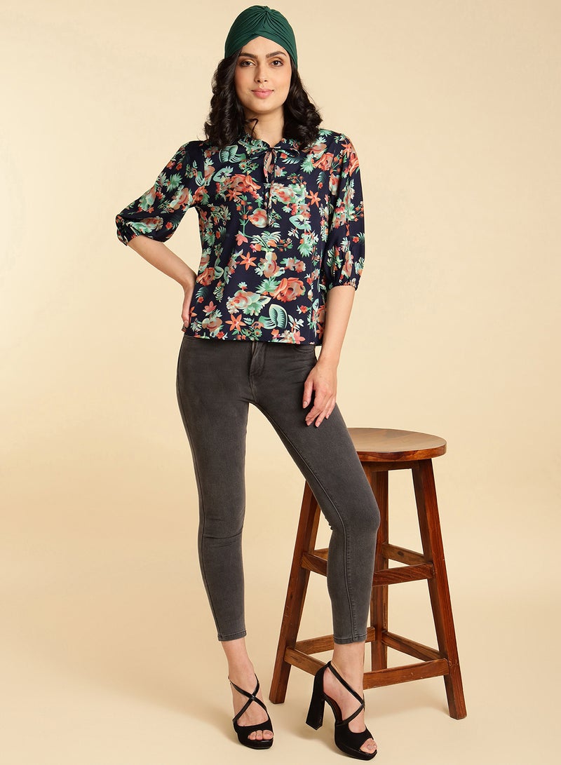Aila Casual Printed Top black multicolor  - Image 3
