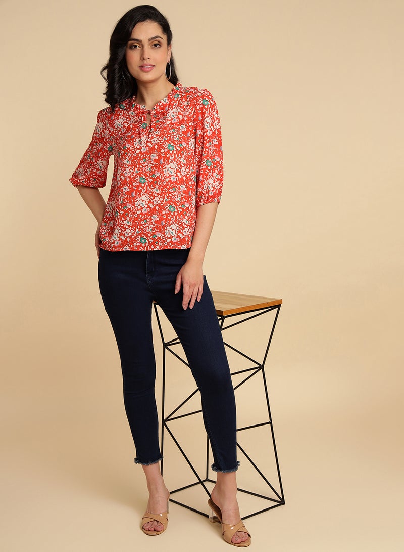Aila Casual Printed Top red multicolor  - Image 3