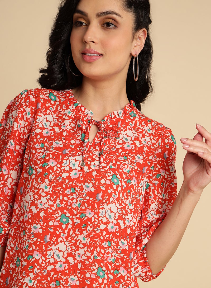 Aila Casual Printed Top red multicolor  - Image 4