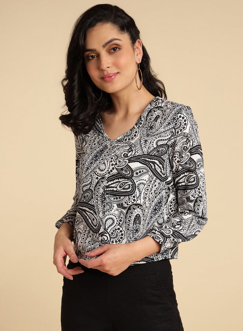 Aila Printed Three-Quarter Sleeve Shirt Multicolour - Image 1
