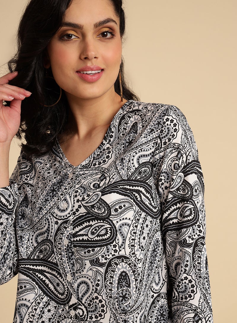Aila Printed Three-Quarter Sleeve Shirt Multicolour - Image 4