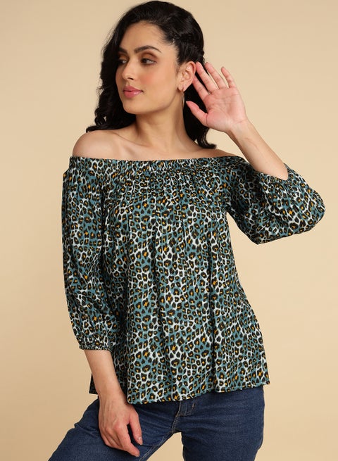 Off Shoulder Top green multicolor