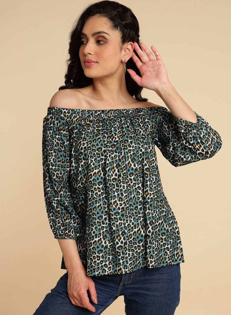 Aila - Off Shoulder Top green multicolor - Image 1