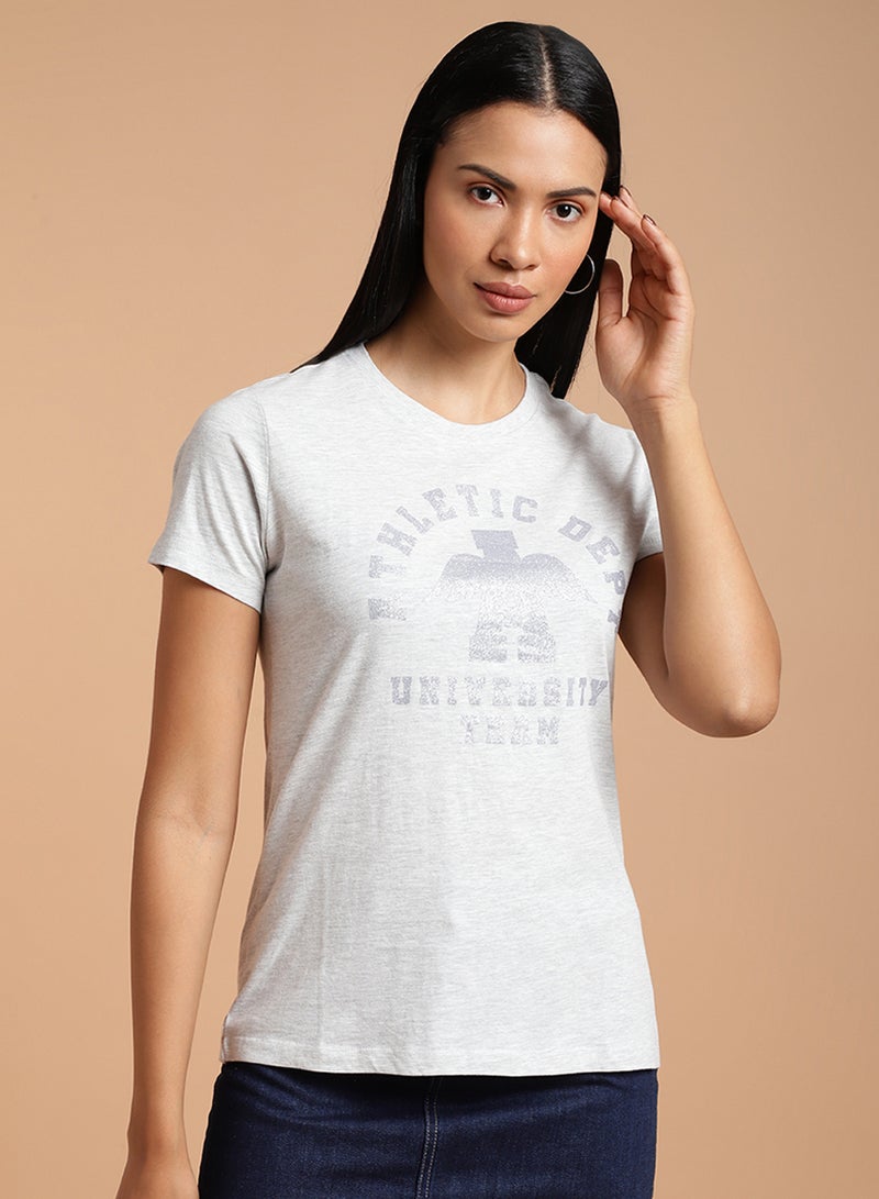 دريب تيشيرت برقبة دائرية رمادي مخلط - Image 1