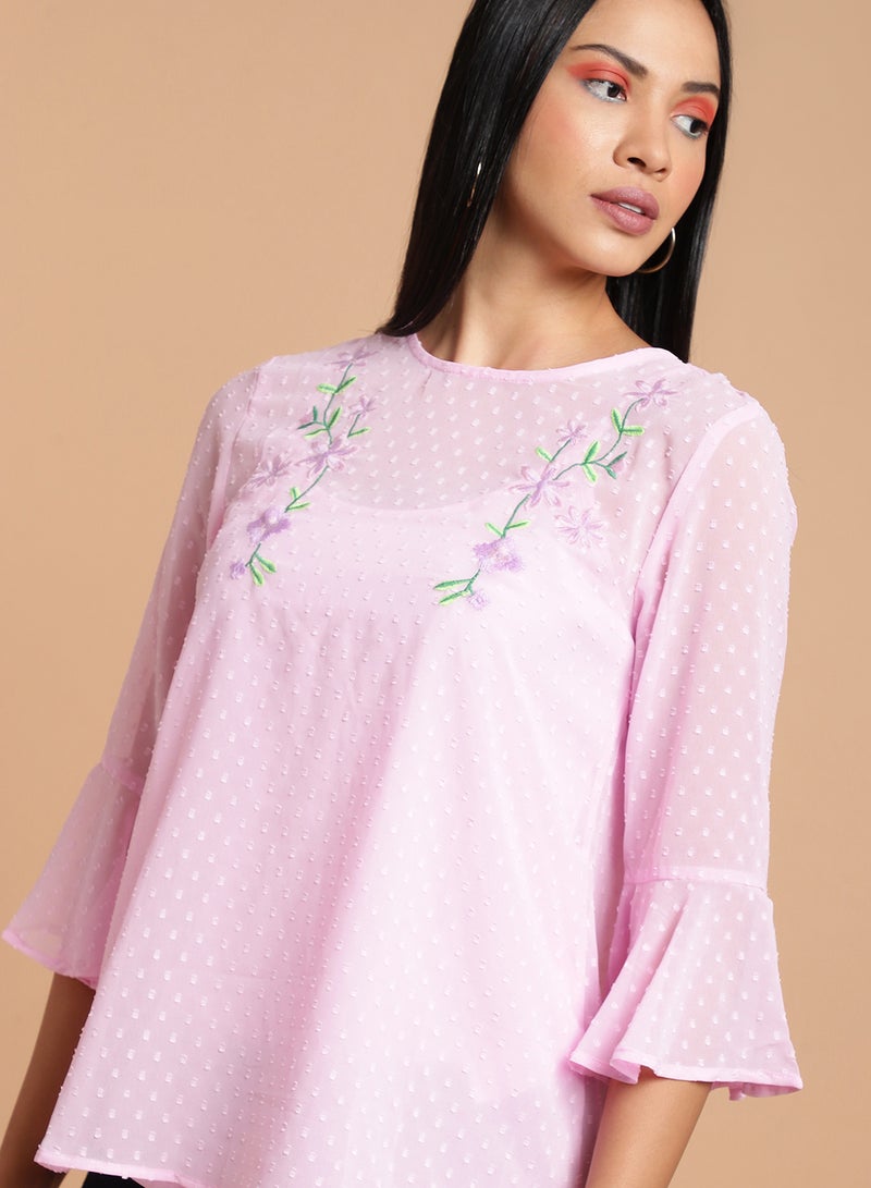Aila Mesh Embroidered Detailed Top Lavender  - Image 4