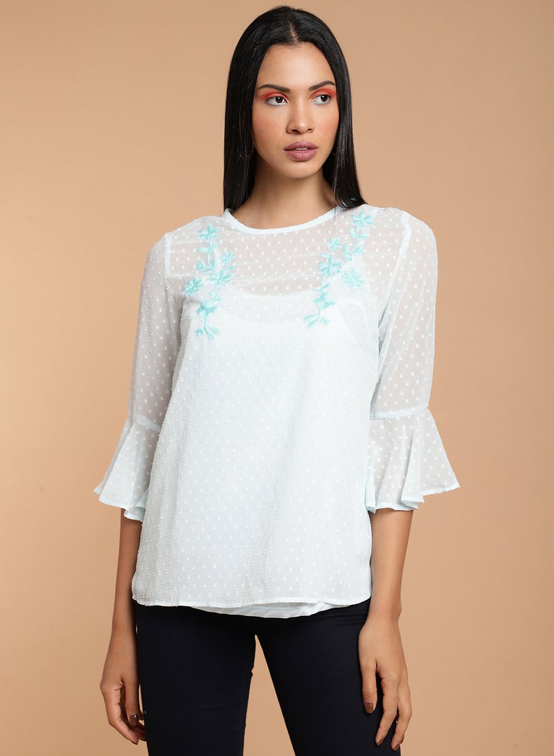 Aila Mesh Embroidered Detailed Top Light Blue  - Image 1