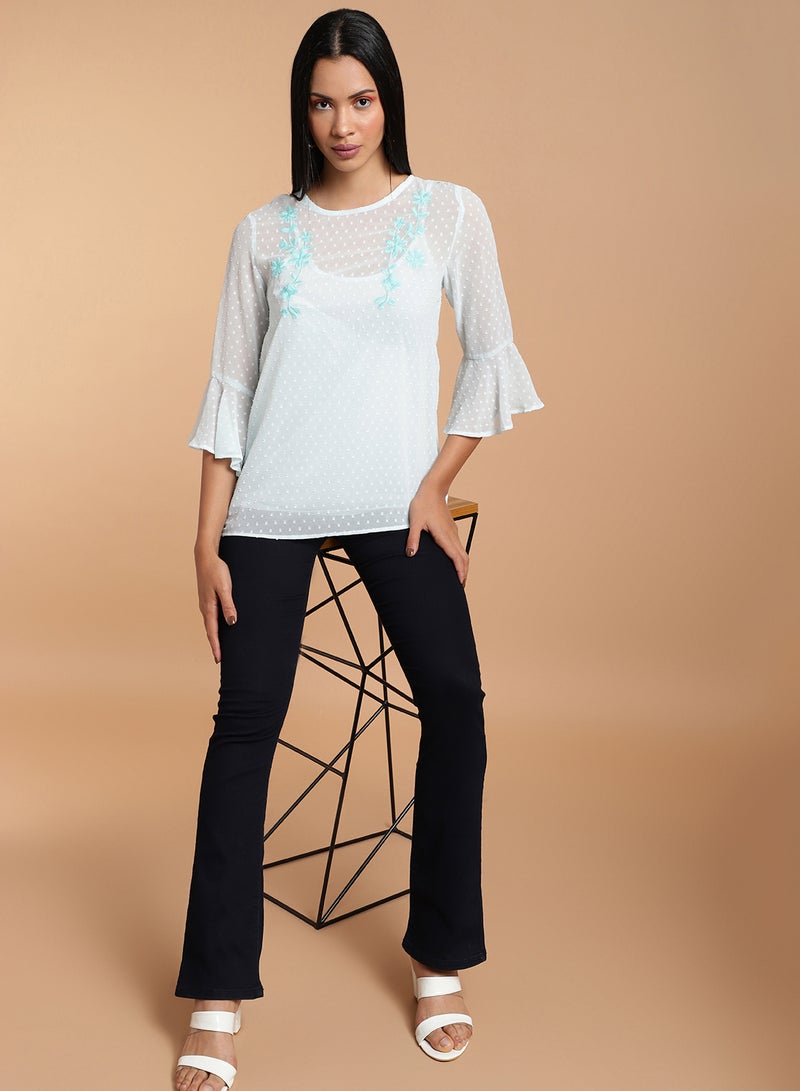 Aila Mesh Embroidered Detailed Top Light Blue  - Image 3