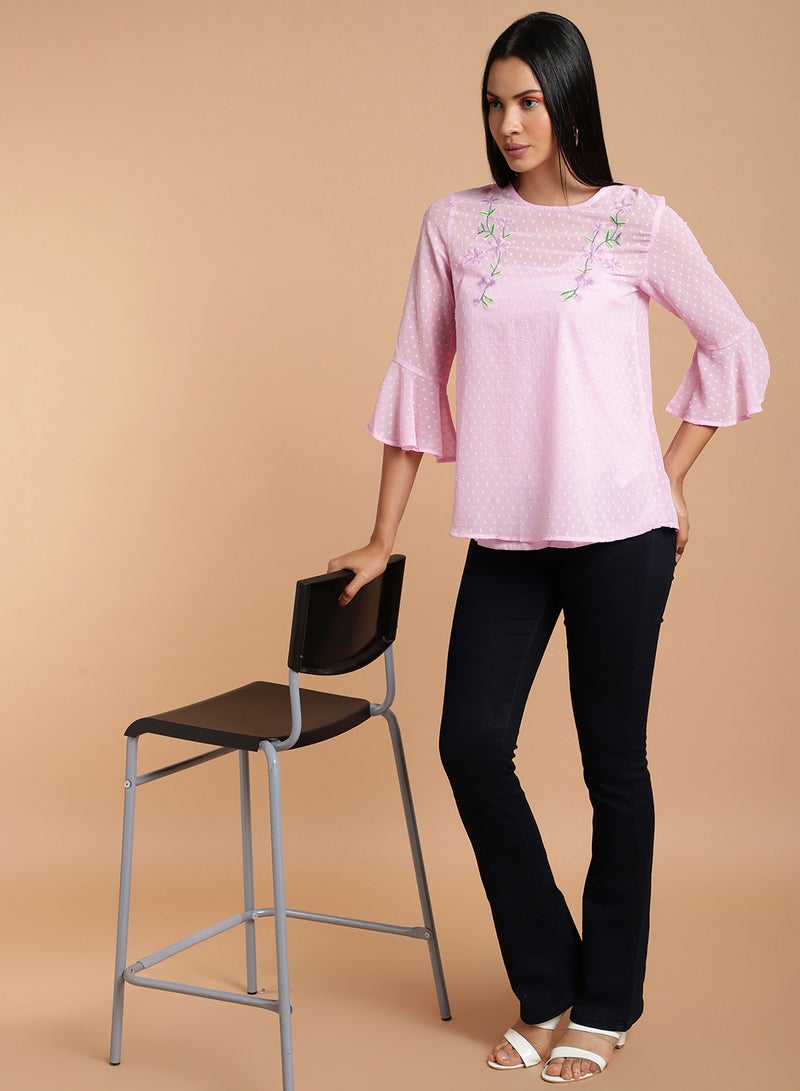Aila Mesh Embroidered Detailed Top Lavender  - Image 3
