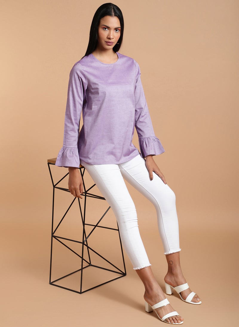 Aila Plain Round Neck Top Lilac  - Image 3