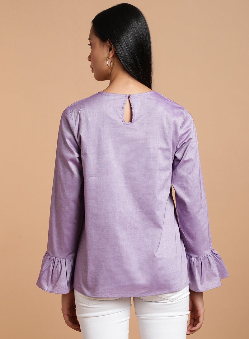 Aila Plain Round Neck Top Lilac  - Image 2