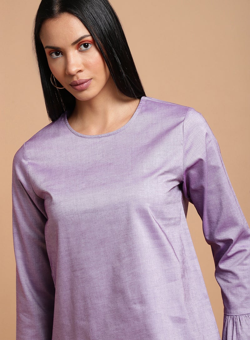 Aila Plain Round Neck Top Lilac  - Image 4