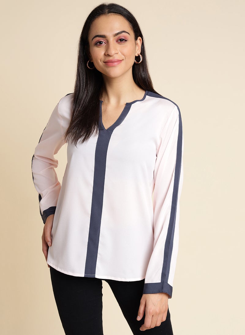 Aila Striped Detailed Top Light Pink - Image 1