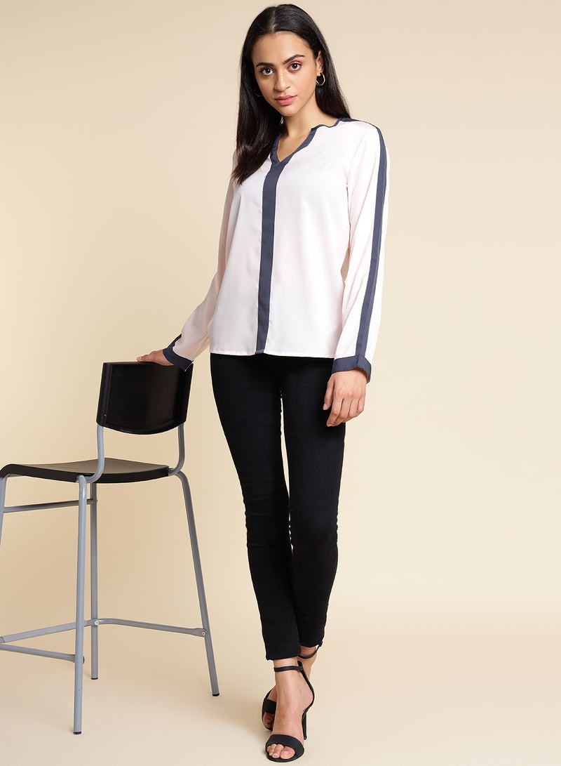 Aila Striped Detailed Top Light Pink - Image 3