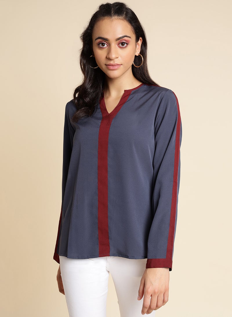 Aila Striped Detailed Top Dark Blue - Image 1