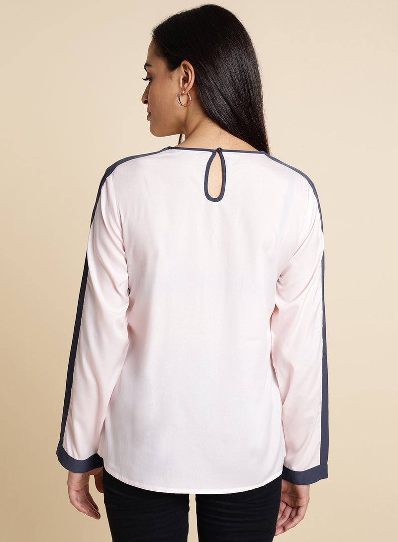 Aila Striped Detailed Top Light Pink - Image 2