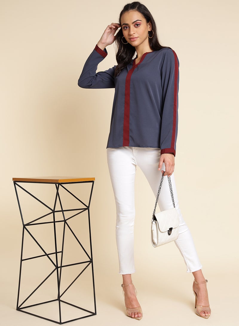 Aila Striped Detailed Top Dark Blue - Image 3
