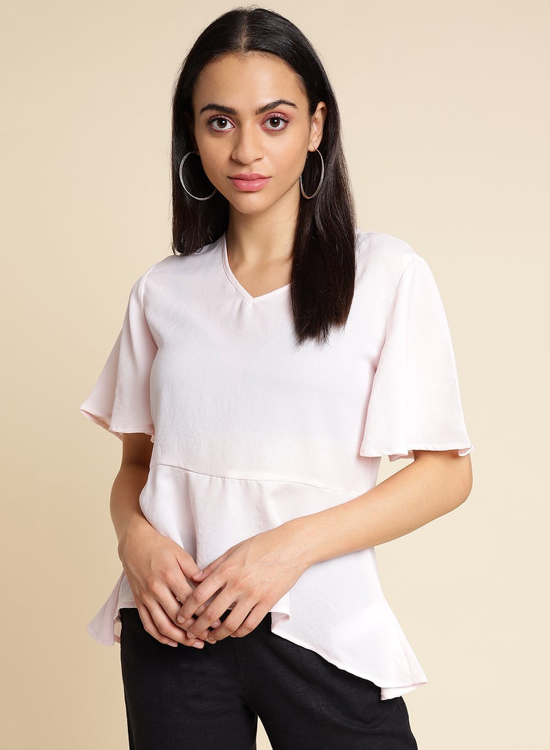 Aila Plain Ruffle Top Light Pink  - Image 1