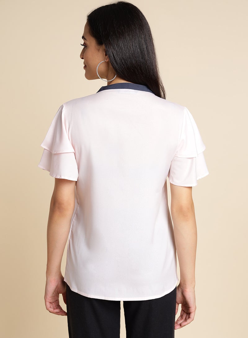 Aila Frill Detailed Sleeve Top Light Pink  - Image 2