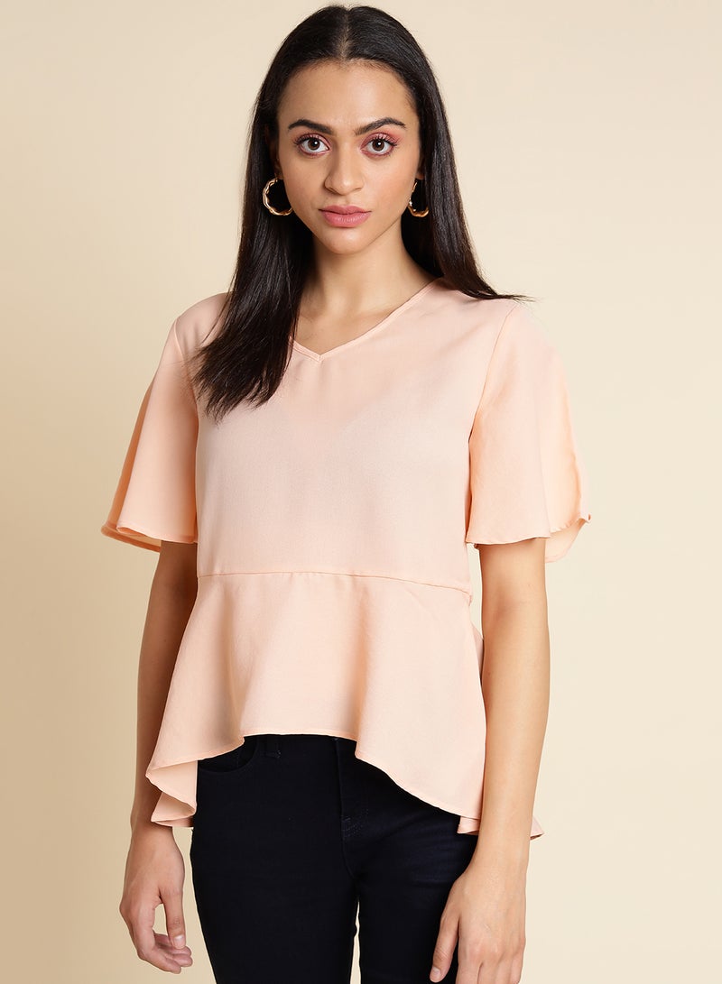 Aila Plain Ruffle Top Peach  - Image 1