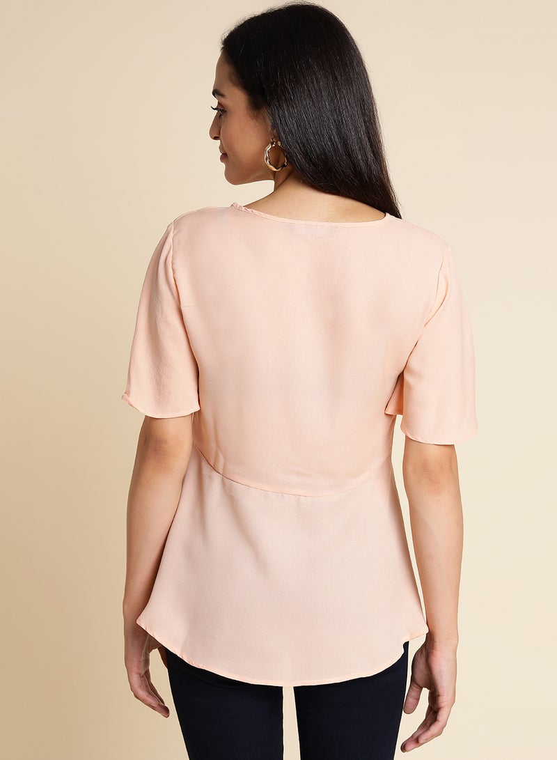 Aila Plain Ruffle Top Peach  - Image 2