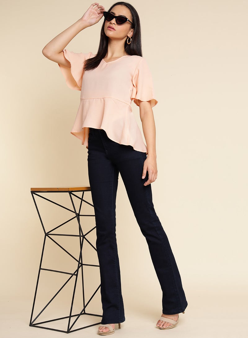 Aila Plain Ruffle Top Peach  - Image 3