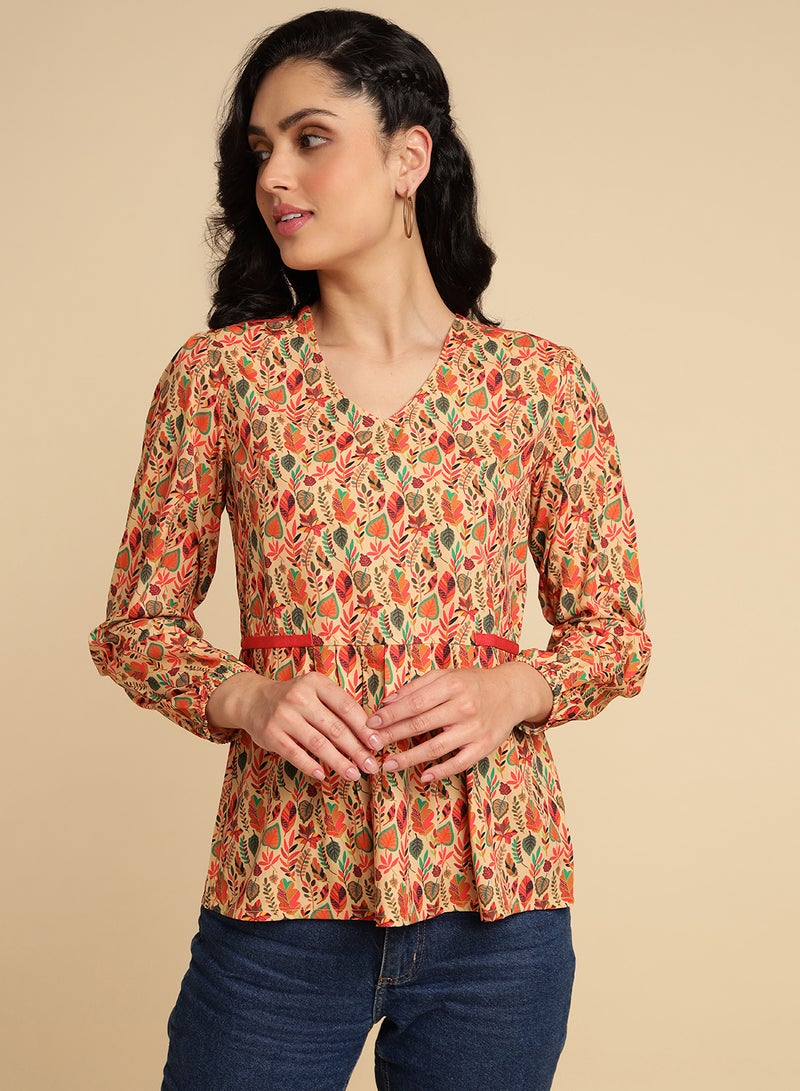 Aila V-Neck Printed Top Multicolour  - Image 1