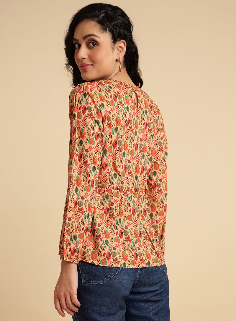 Aila V-Neck Printed Top Multicolour  - Image 2