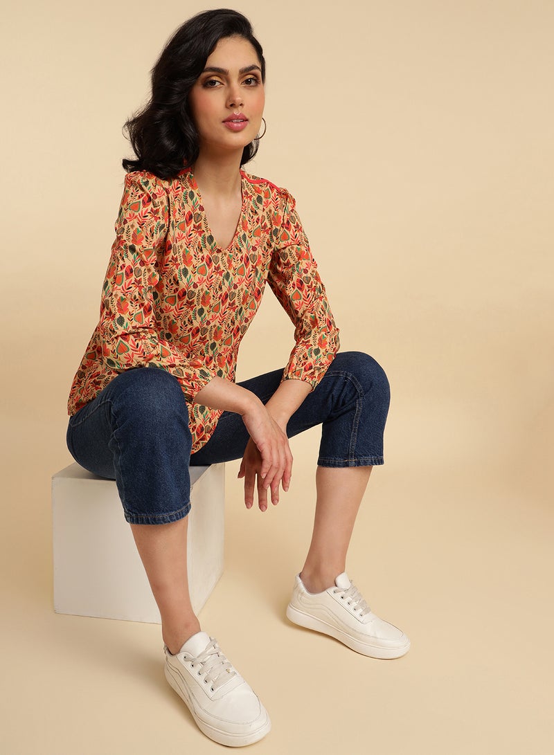 Aila V-Neck Printed Top Multicolour  - Image 3