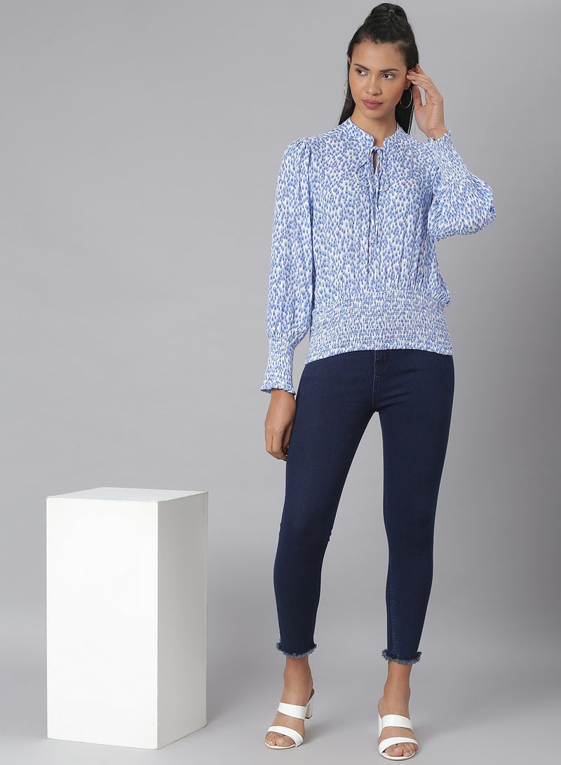 Aila - Fashionable Casual Top Blue/White - Image 1