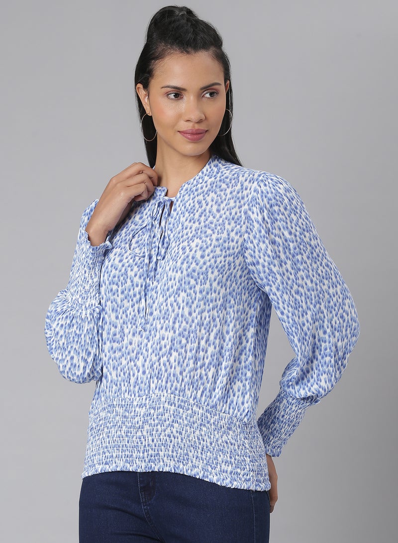 Aila - Fashionable Casual Top Blue/White - Image 1