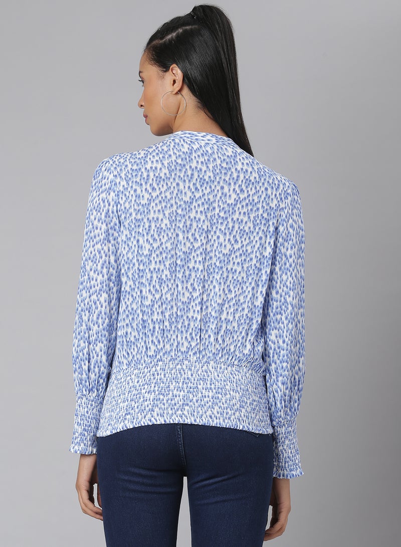 Aila - Fashionable Casual Top Blue/White - Image 1