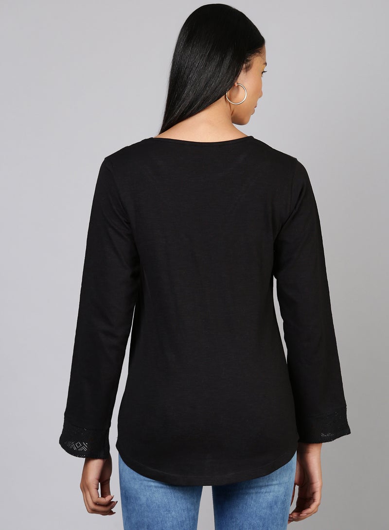 Casual Round Neck Top Black - v1629887721/N50207574V_2