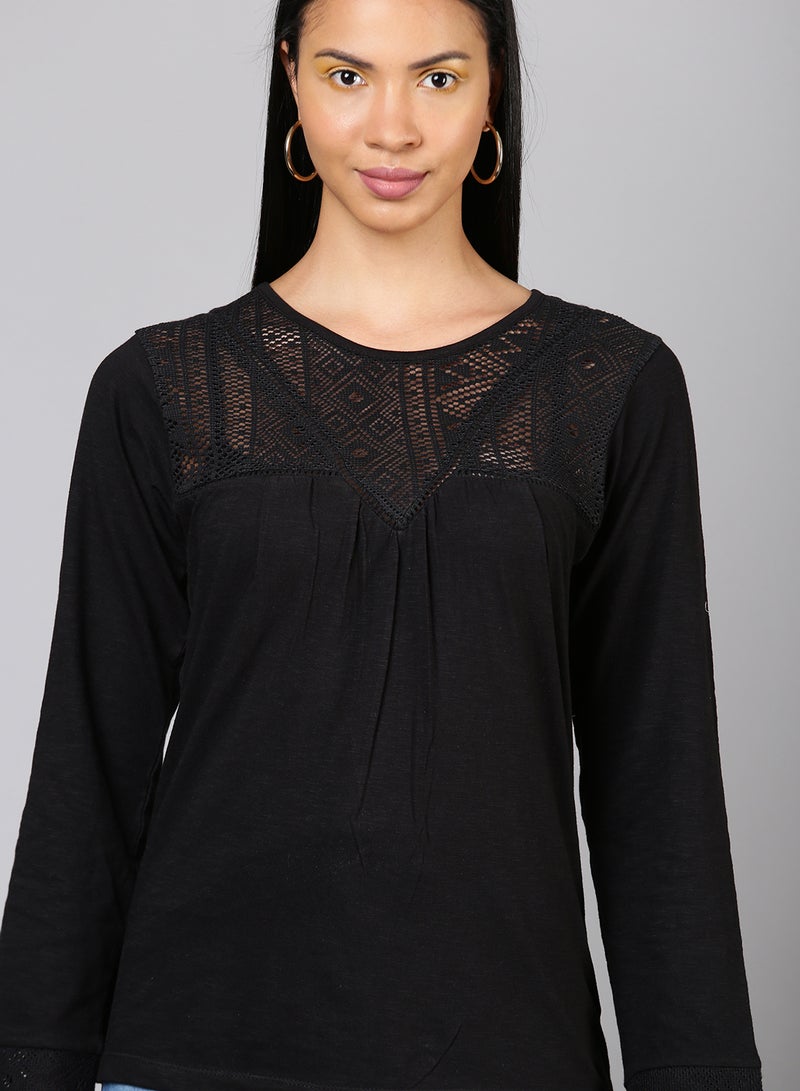 Casual Round Neck Top Black - v1629887721/N50207574V_4