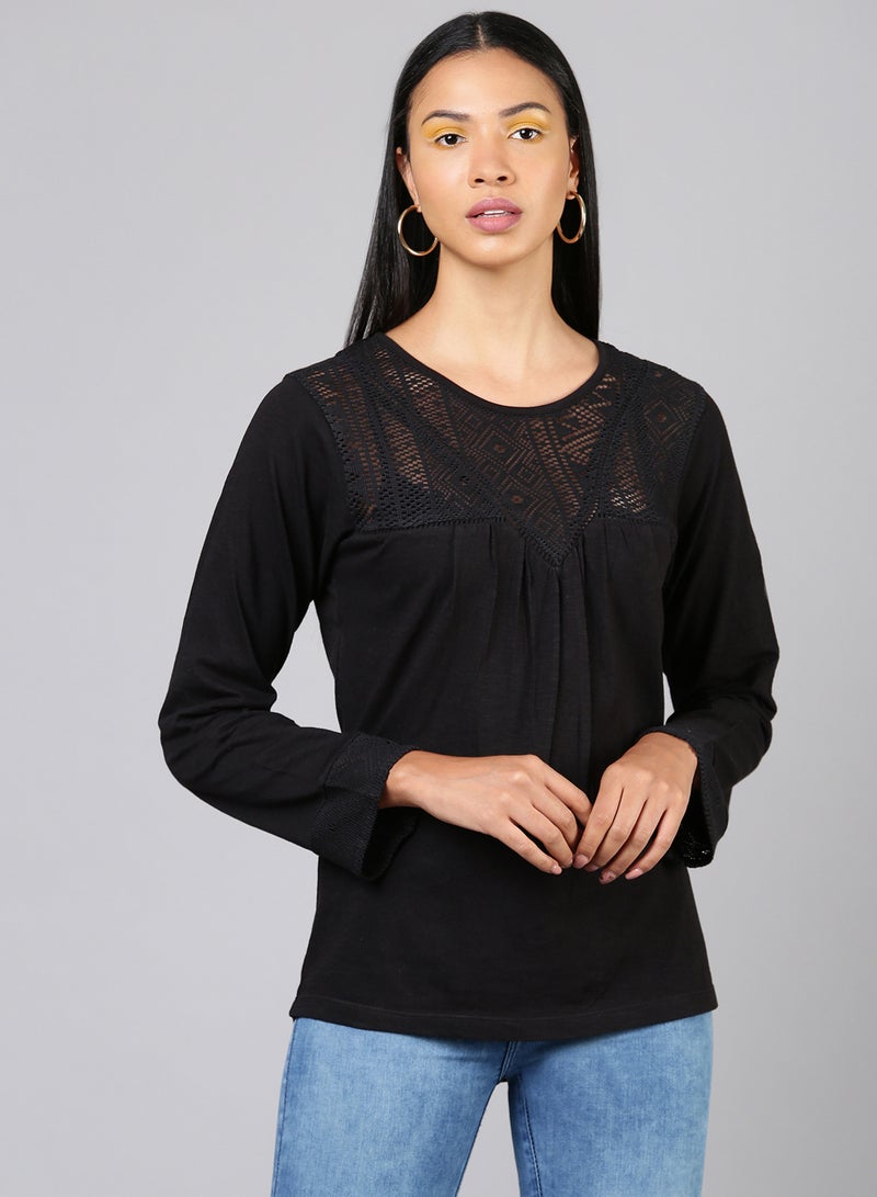 Casual Round Neck Top Black - v1629887722/N50207574V_1