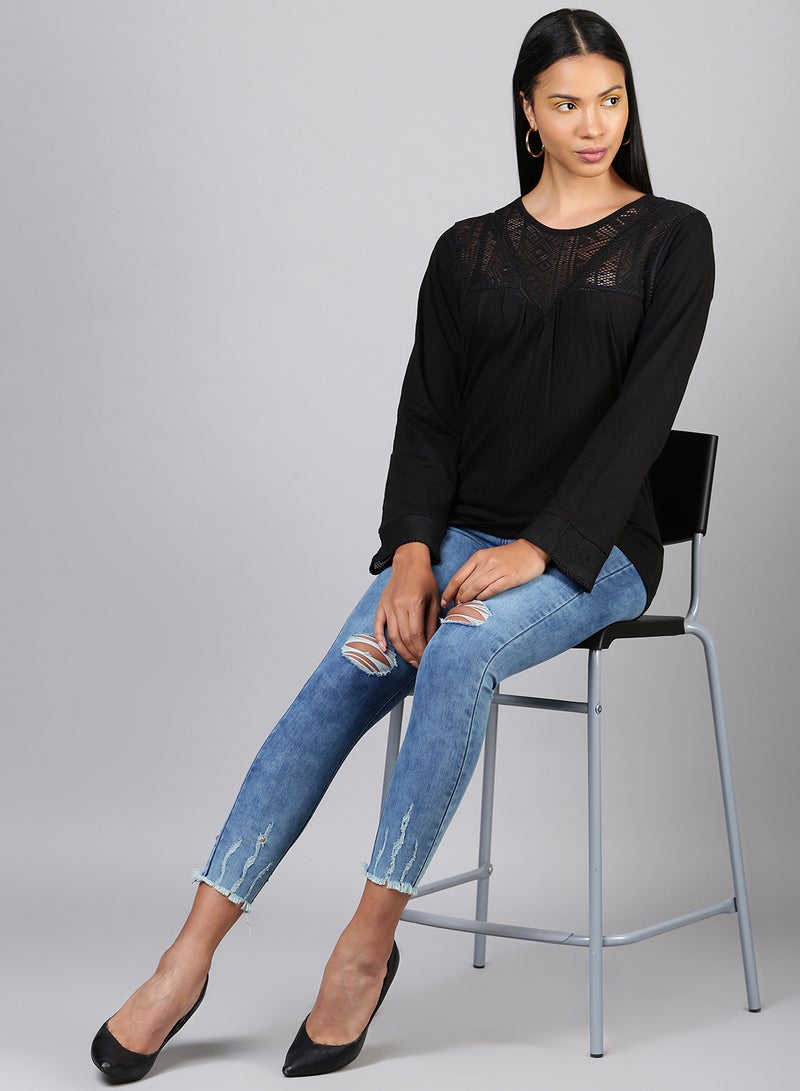 Casual Round Neck Top Black - v1629887722/N50207574V_3