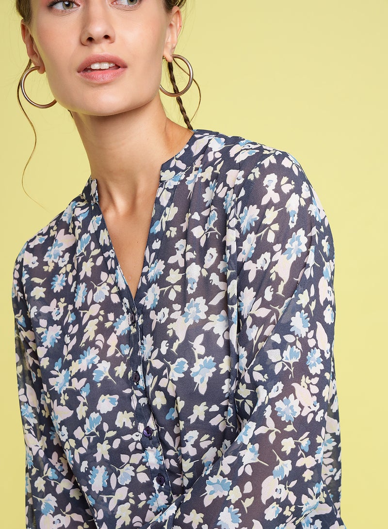 Aila - Casual Top Navy/White - Image 1