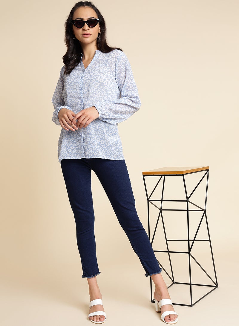 Aila - Fashionable Casual Shirt Light Blue/White - Image 1
