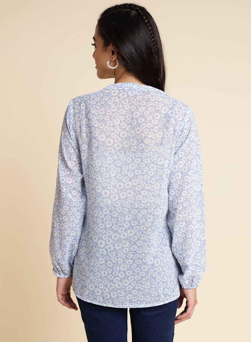 Aila - Fashionable Casual Shirt Light Blue/White - Image 1