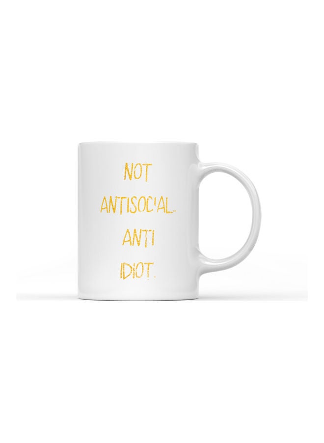 LOUD UNIVERSE Anti Social Design Printed Coffee Mug White/Gold  - Image 1