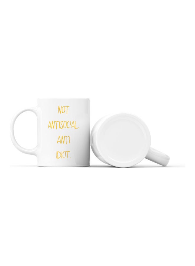 LOUD UNIVERSE Anti Social Design Printed Coffee Mug White/Gold  - Image 2