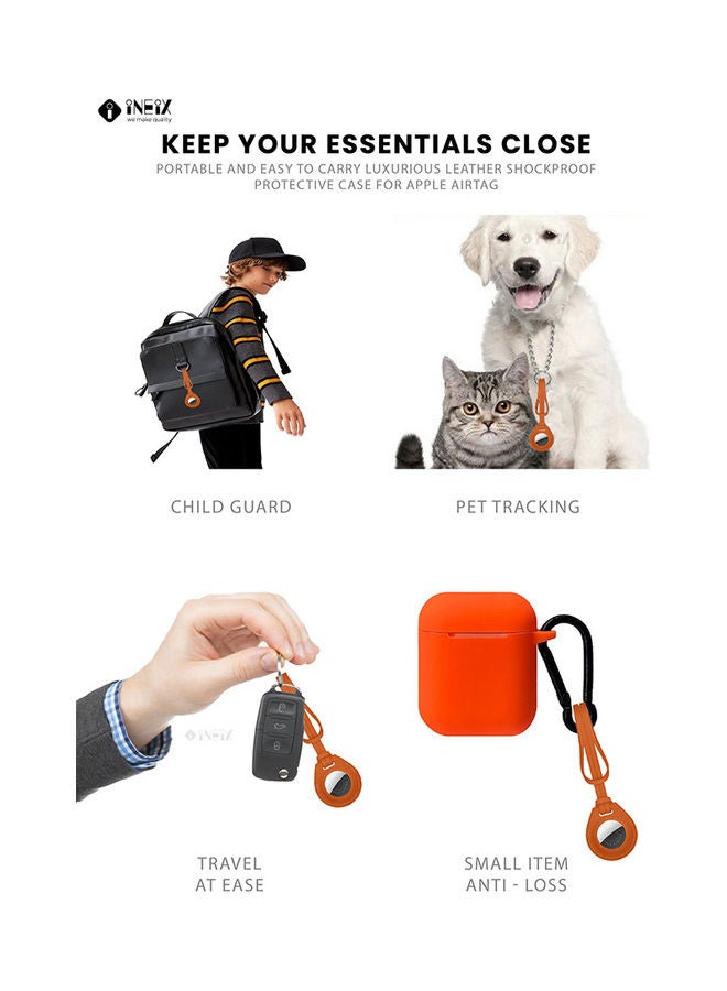 INEIX - Leather Waterproof Protective Case Cover With Key Ring  For Apple AirTag Orange - Image 1