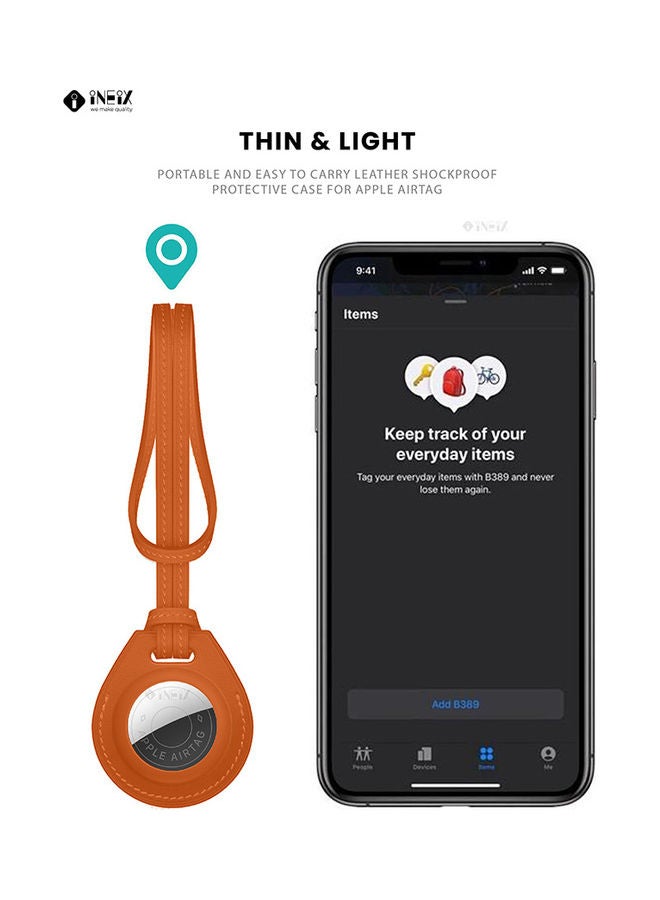 INEIX - Leather Waterproof Protective Case Cover With Key Ring  For Apple AirTag Orange - Image 1