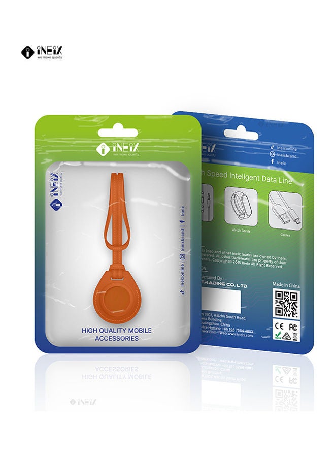INEIX - Leather Waterproof Protective Case Cover With Key Ring  For Apple AirTag Orange - Image 1