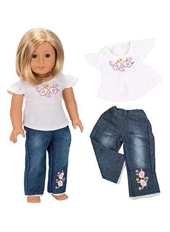 Dress Along Dolly Flower Jeans And Shirt For American Doll  - Image 3